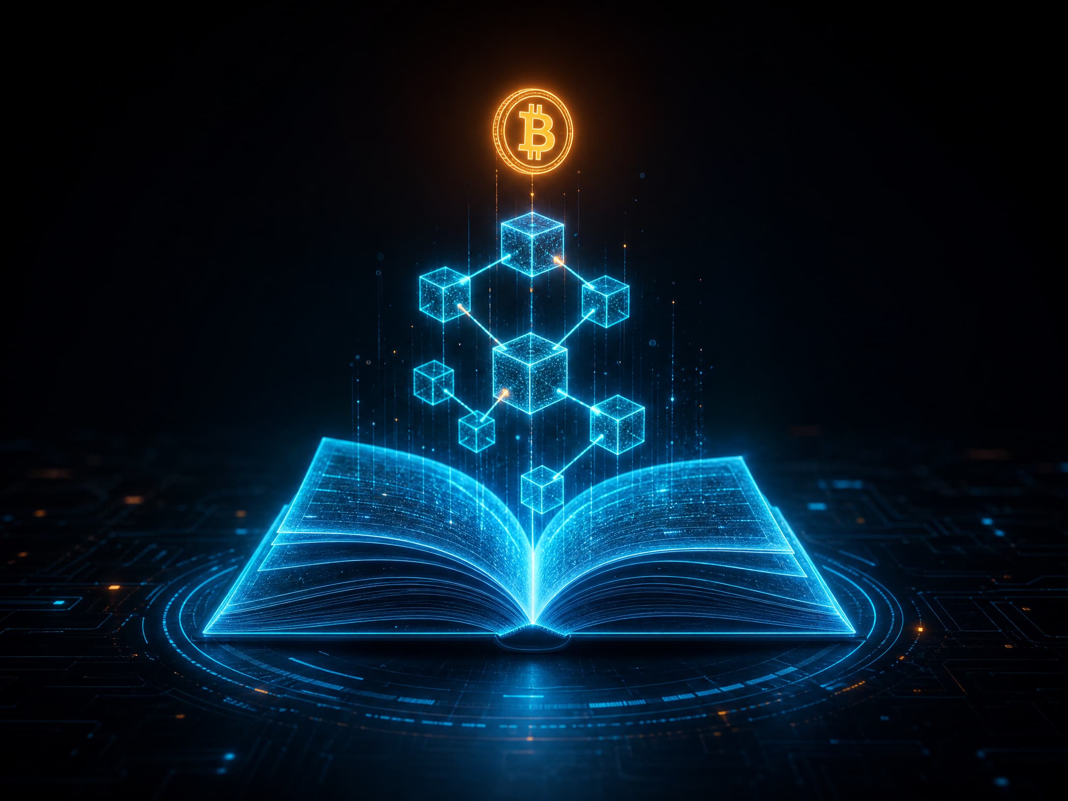 Bitcoin and blockchain education represented by a digital network