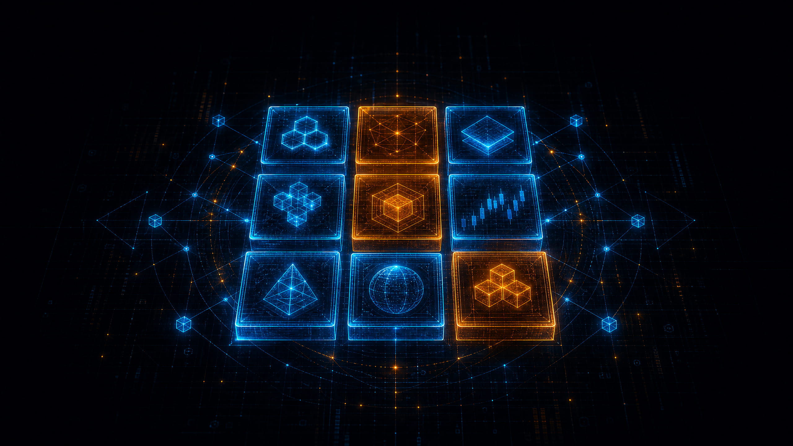 Holographic asset allocation grid representing Crypto Portfolio Picks