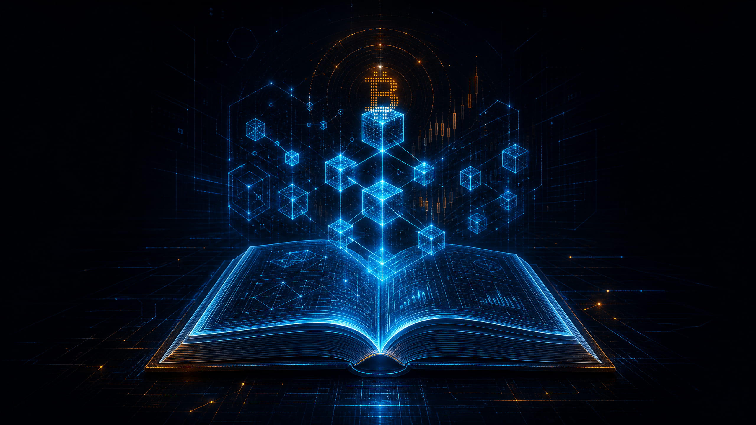 Holographic open book and Bitcoin knowledge network representing Getting Started